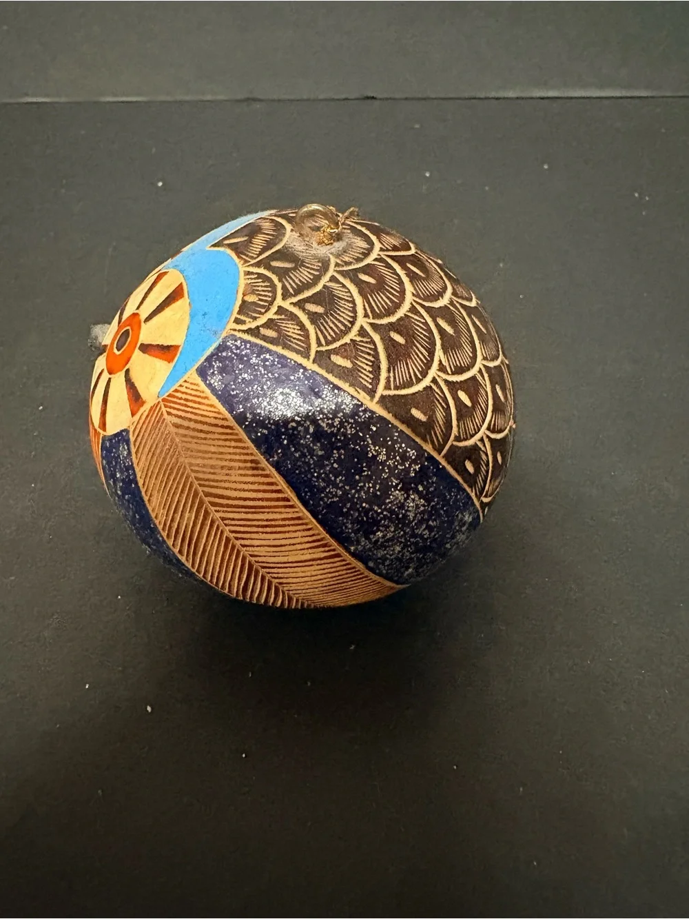 Handcrafted Owl Ornament gourd in Blue and Brown - Decorative Home Accent